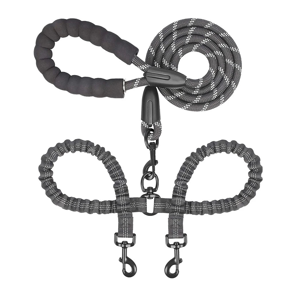 Pet Dog Leashes Walk 2 Two Dogs Nylon Leash Coupler Double Ropes Twin Leads Walking Dog with Poop Bag Multi Leashes 1.5+0.5M