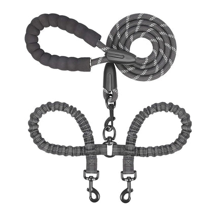 Pet Dog Leashes Walk 2 Two Dogs Nylon Leash Coupler Double Ropes Twin Leads Walking Dog with Poop Bag Multi Leashes 1.5+0.5M