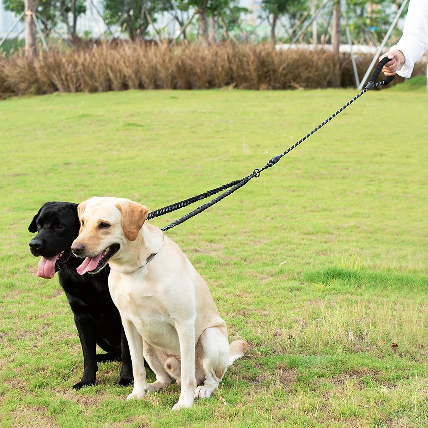 Pet Dog Leashes Walk 2 Two Dogs Nylon Leash Coupler Double Ropes Twin Leads Walking Dog with Poop Bag Multi Leashes 1.5+0.5M