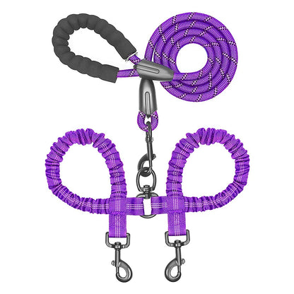 Pet Dog Leashes Walk 2 Two Dogs Nylon Leash Coupler Double Ropes Twin Leads Walking Dog with Poop Bag Multi Leashes 1.5+0.5M