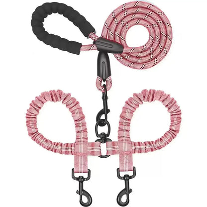 Pet Dog Leashes Walk 2 Two Dogs Nylon Leash Coupler Double Ropes Twin Leads Walking Dog with Poop Bag Multi Leashes 1.5+0.5M